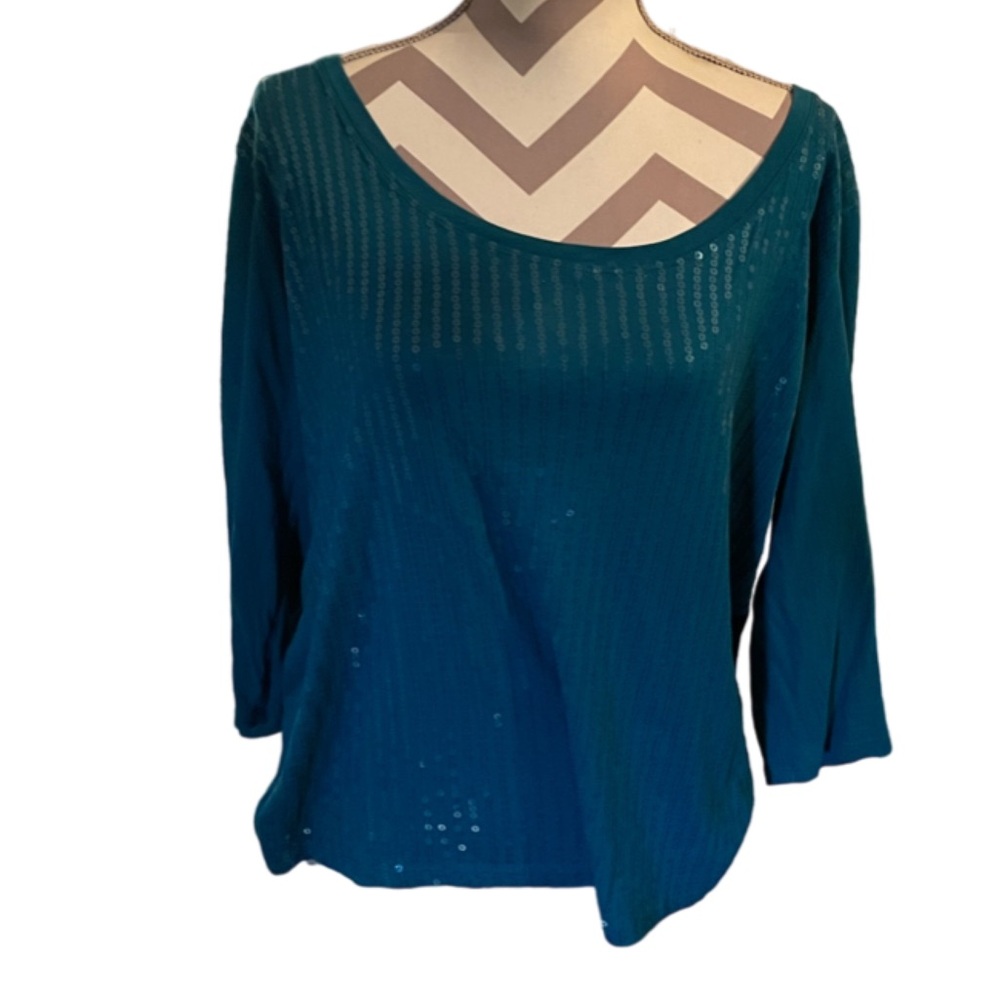 Teal Sequin Knit Tee-190
